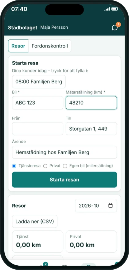 Körjournal i appen