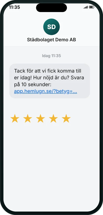 Tack-SMS och betyg från kunden